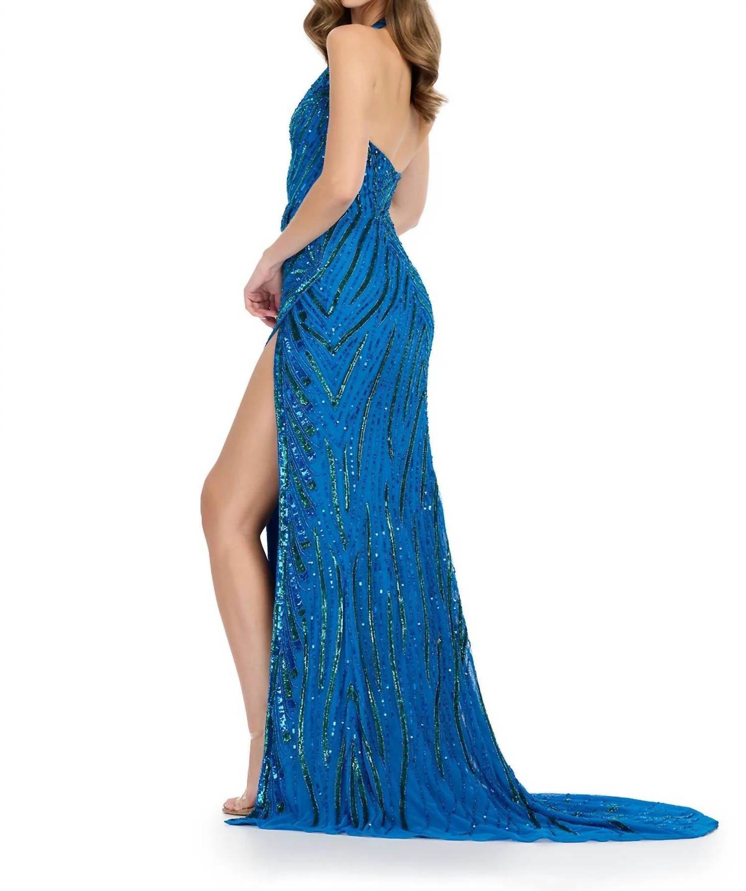 ASHLEYlauren - Fully Beaded Halter Prom Gown - Rack Hunt