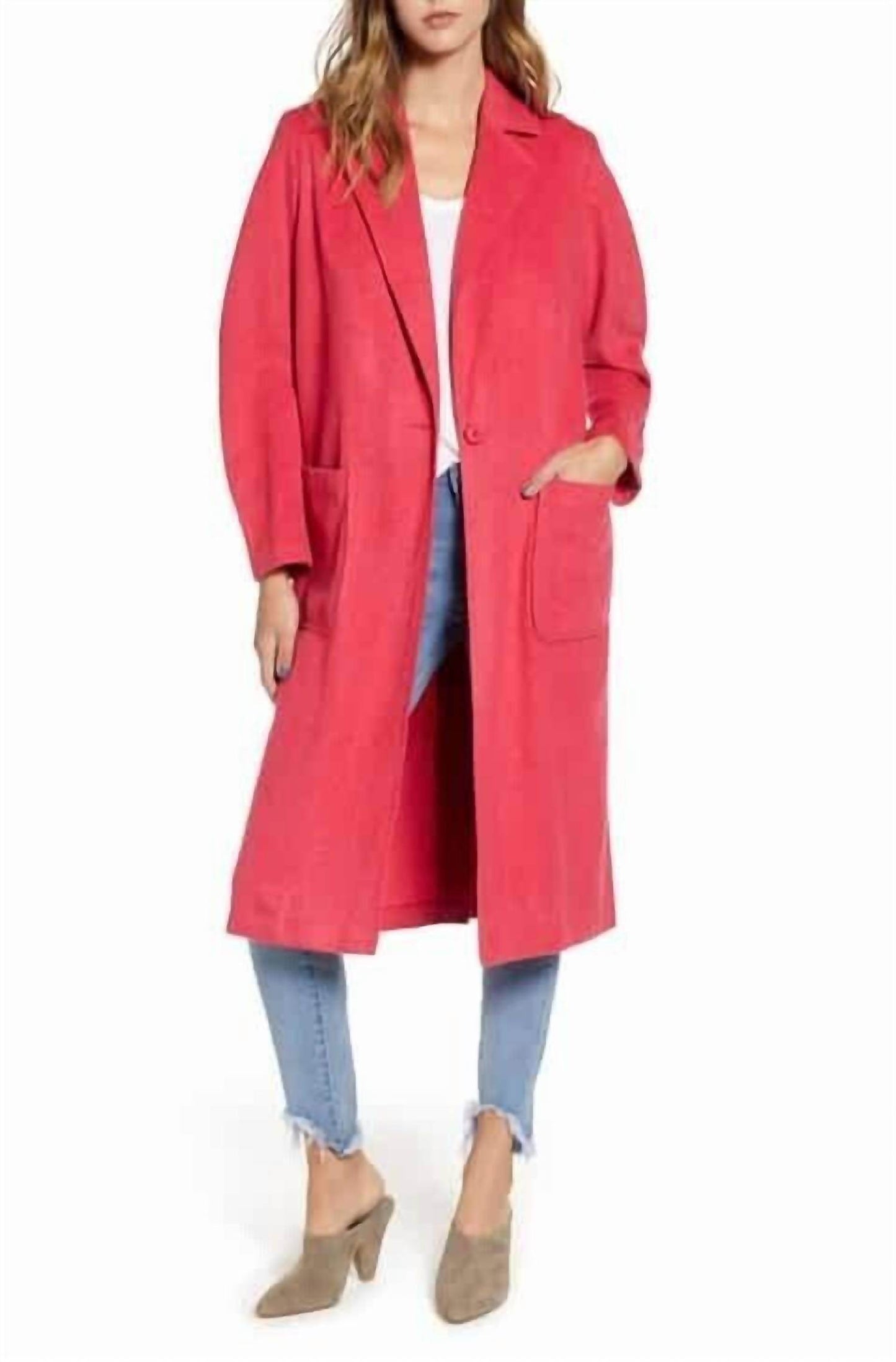 Leith - Single Button Belted Salmon Barbiecoro Oversized Jacket - Rack Hunt -