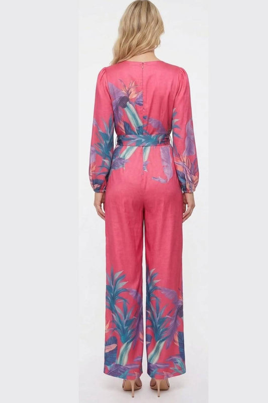 Botanical Long-sleeve Wide-leg Jumpsuit