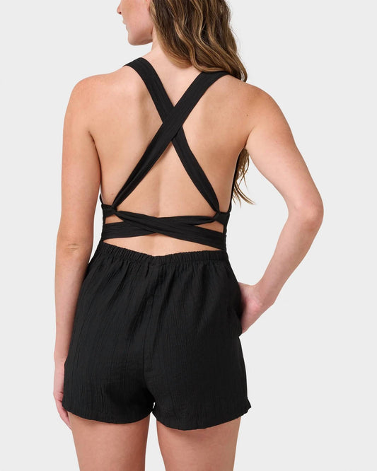 Quicksilver Women's Tezza Solid Textured Tie Romper in Black - view 2