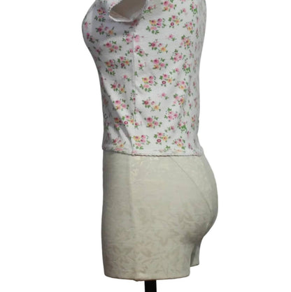 Women's Floral Pointelle Cap Sleeve Baby Tee