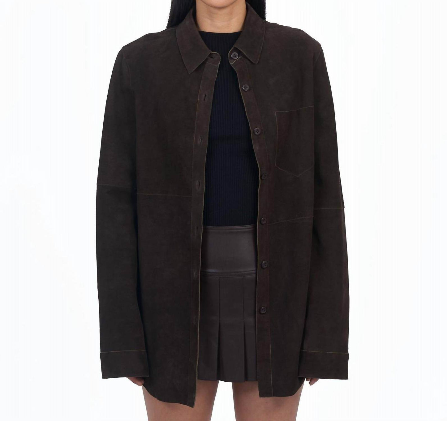 Giacca Lusso - Britta Suede Button Front Blouse - Rack Hunt -