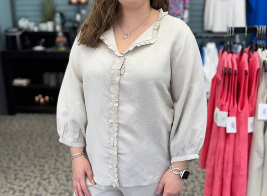 V-neck Ruffle Trim Tunic Top
