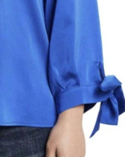 V Neck Tie Sleeve Blouse