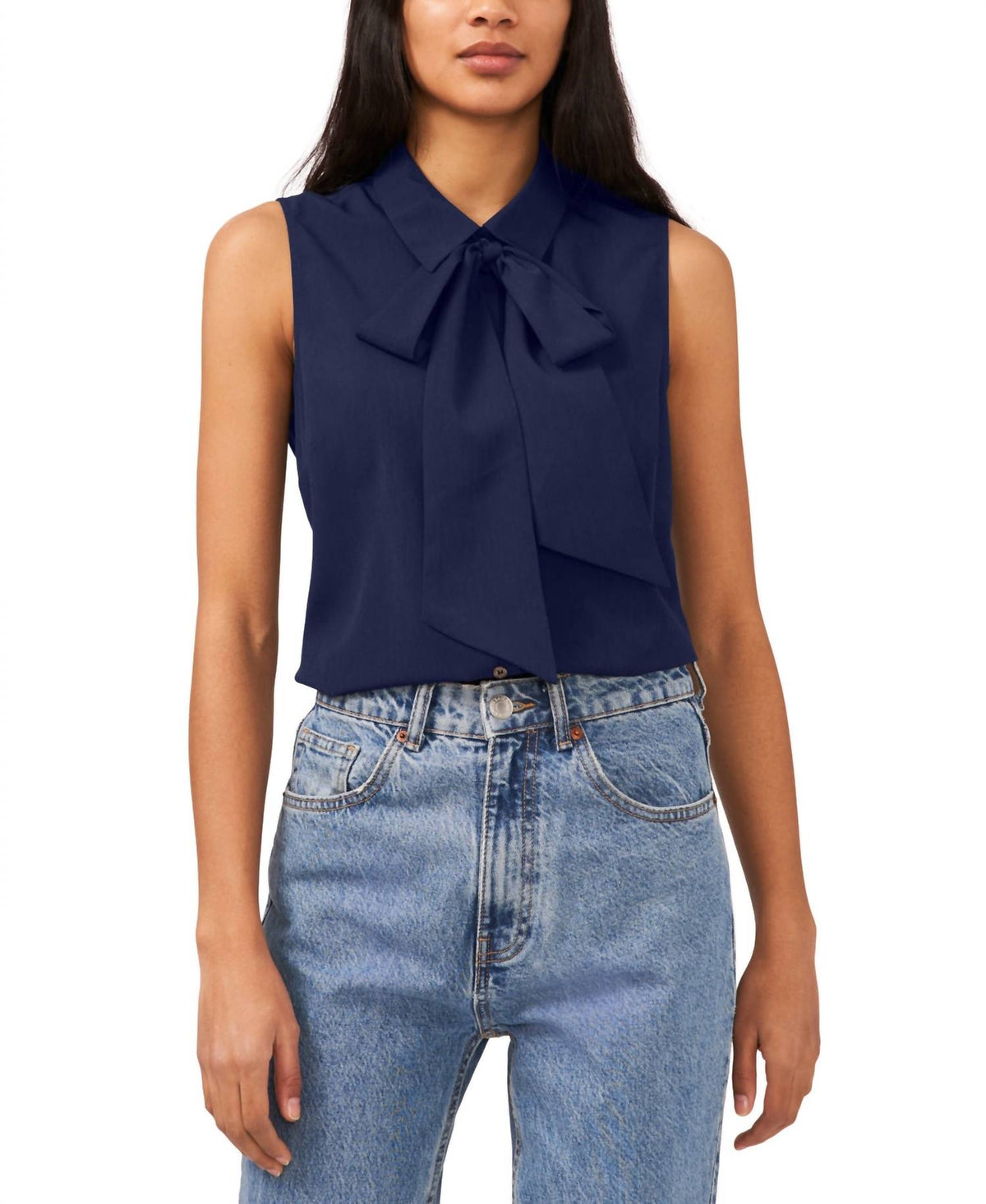 Women's Sleeveless Bow Button Front Top