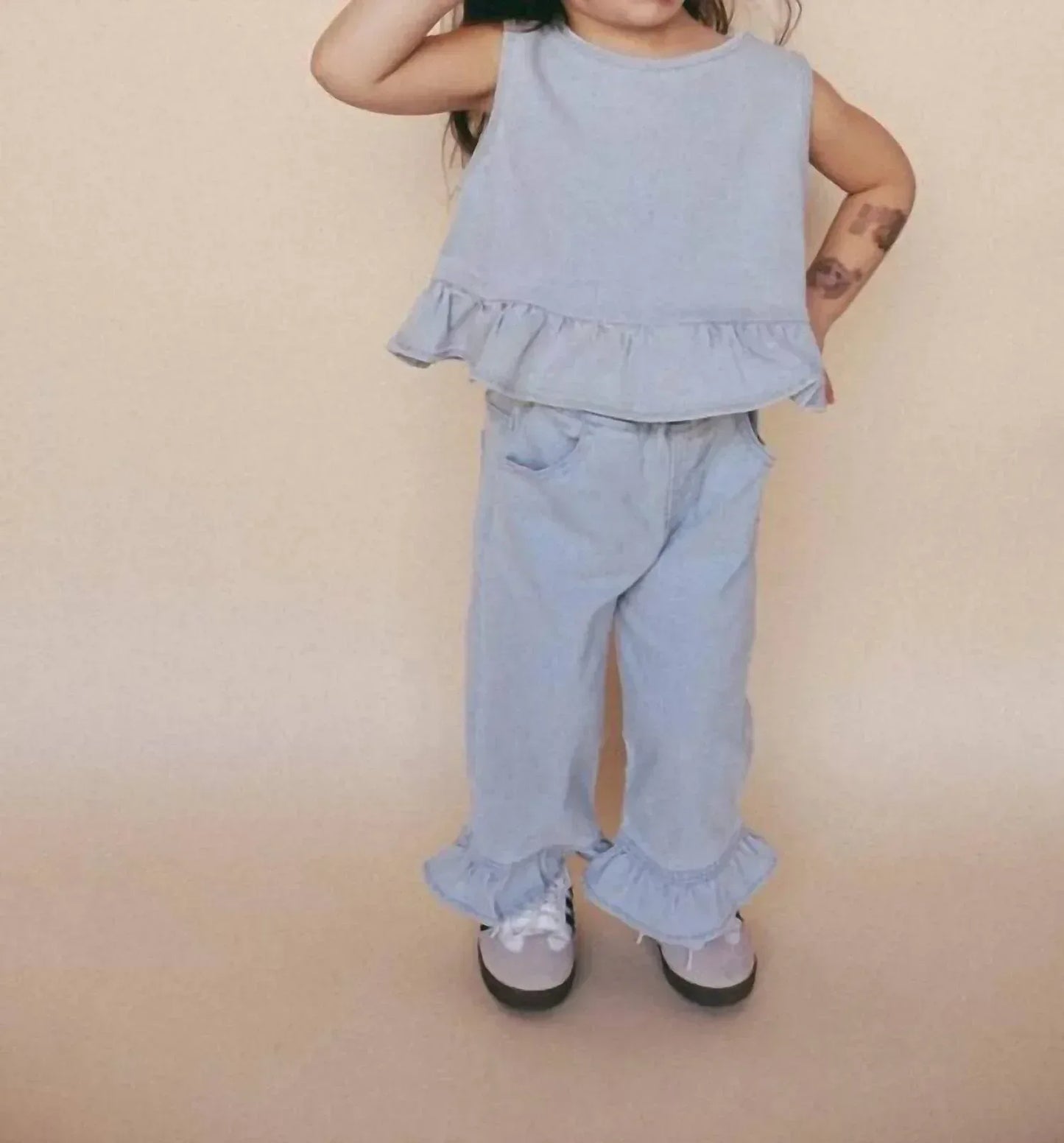 Axel & Rose - Girl's Denim Flare Ruffle Pants - Rack Hunt