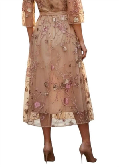 Sheer Floral Embroidered Midi Skirt