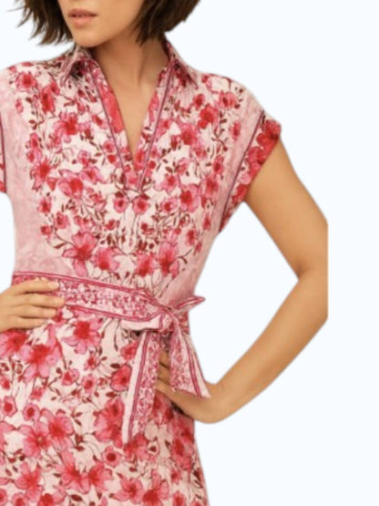 Short Sleeve Striped Floral Maxi Dress