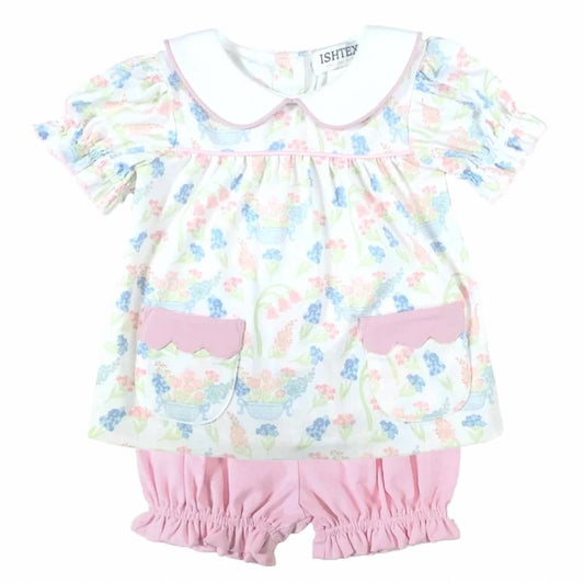 Girls Floral Elastic Waist Bloomers Set