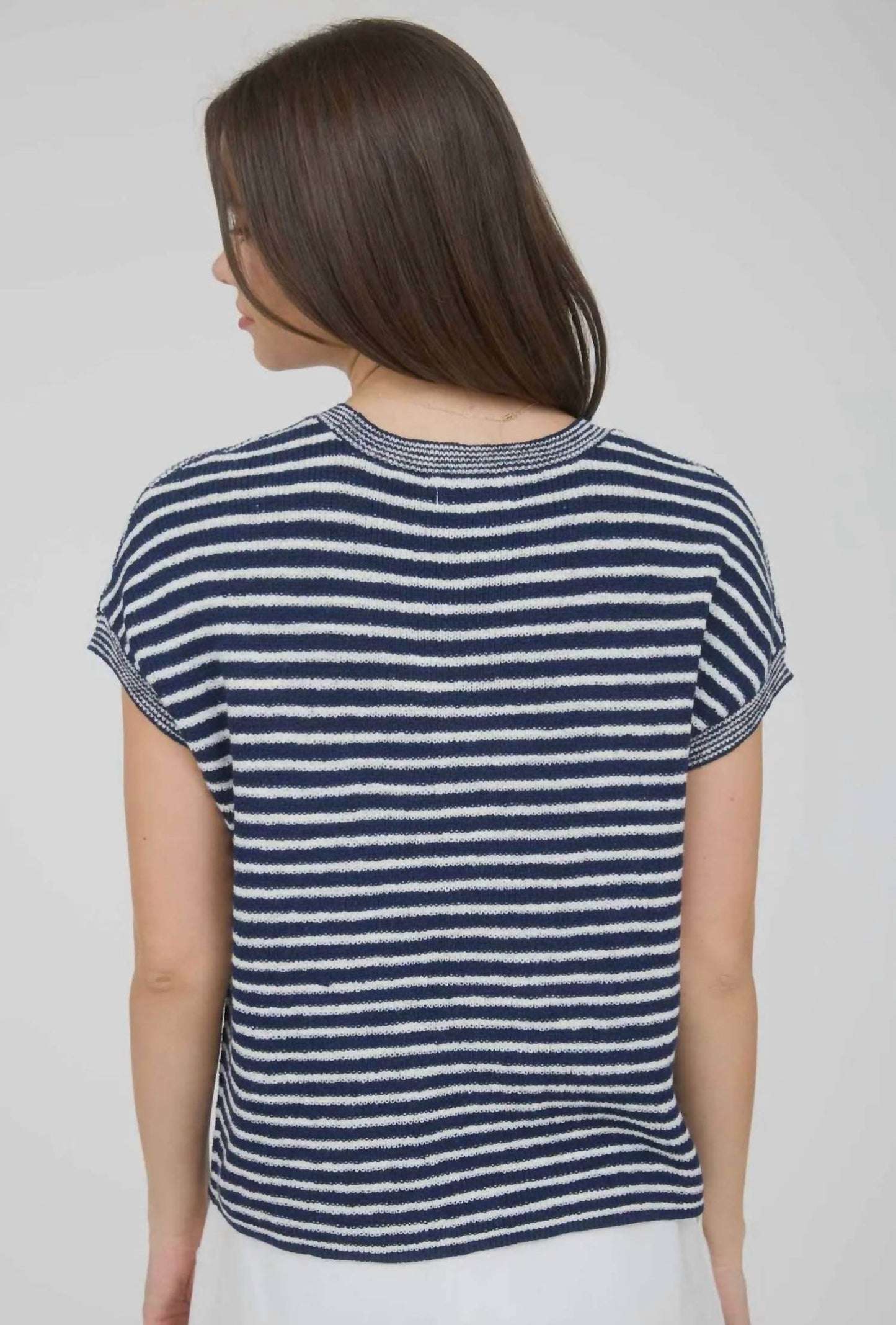 Studio by Workshop - Stripe Pocket Detail Short Sleeve Pullover Sweater - Rack Hunt -