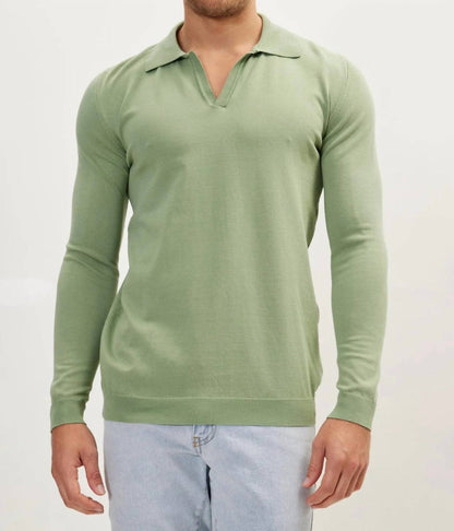 Johnny Collar Long Sleeve Knit Polo