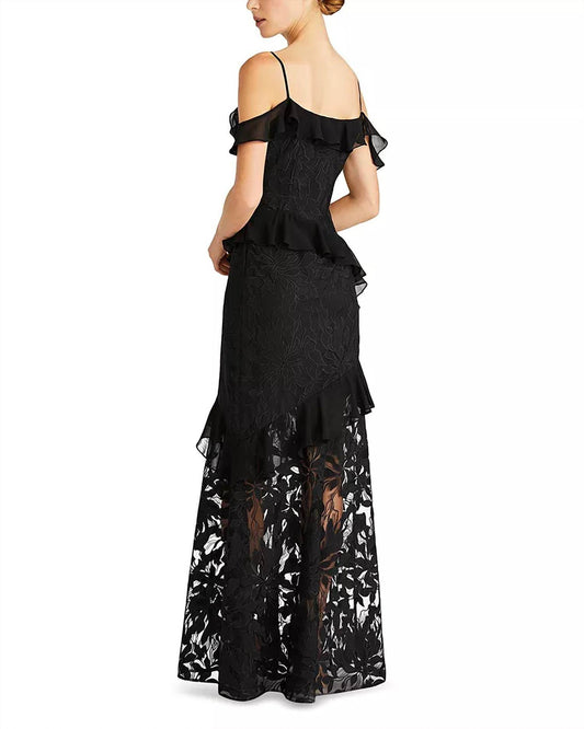 ML Monique Lhuillier - Siennaruffle Cold Shoulder Lace Gown Dress - Rack Hunt