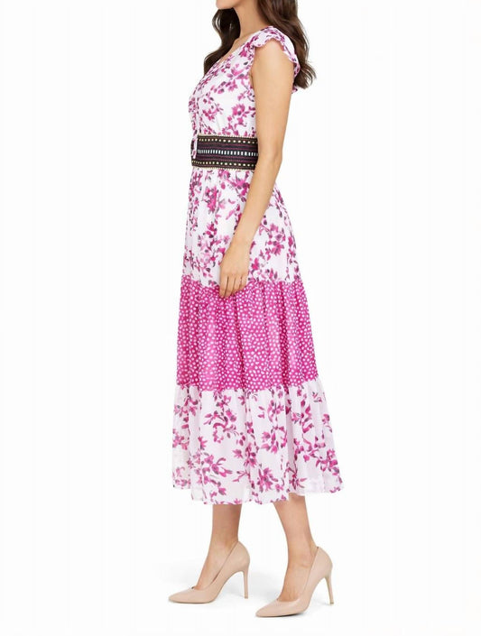 V Neck Chiffon Printed Midi Dress