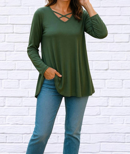 Long Sleeve Top With Criss Cross Front