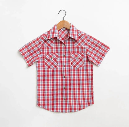 American Farm Company - Boys Youth Plaid Pattern Metal Snap Shirt - Rack Hunt