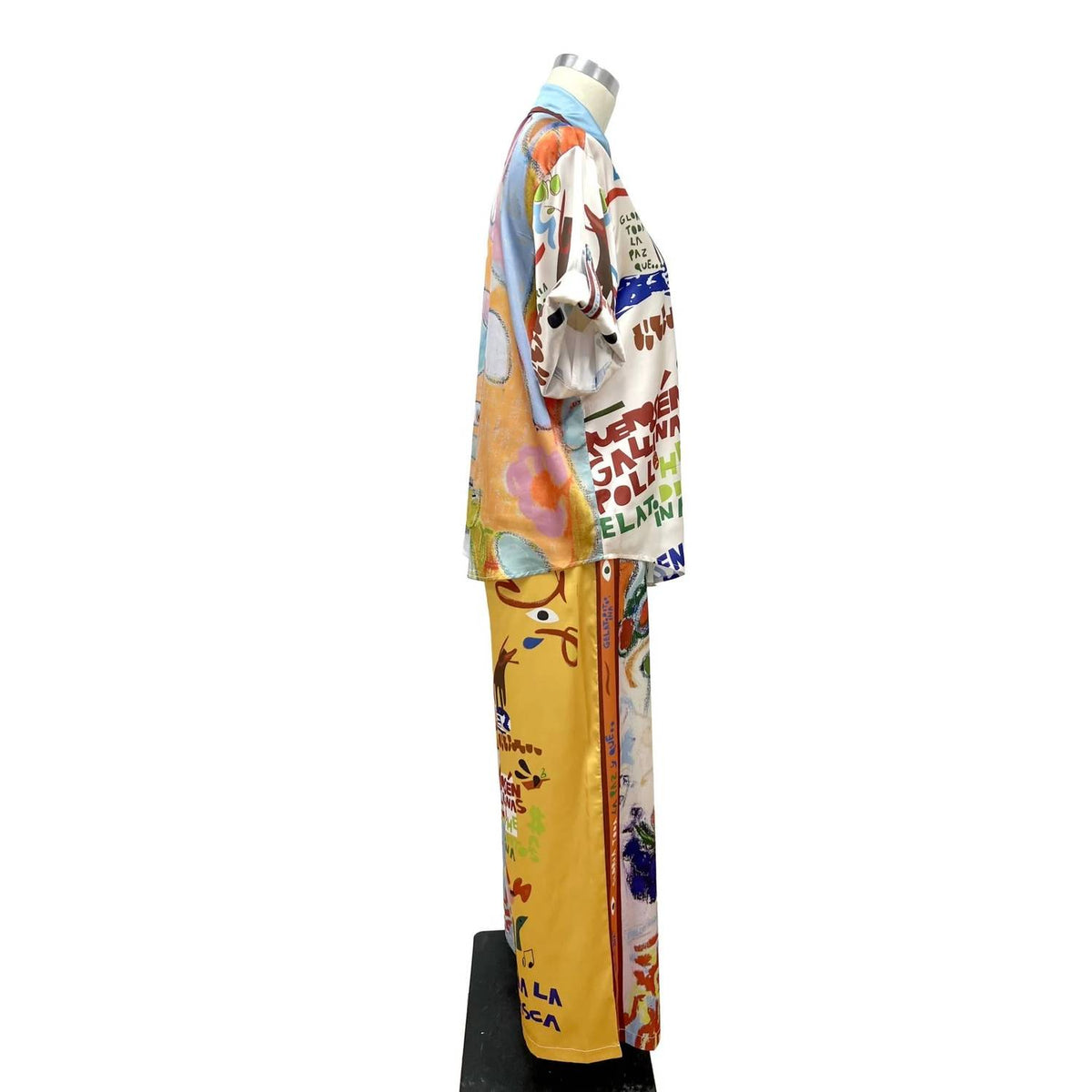 Women's Colorful Graphic Print Short Sleeve Top And Wide Leg Pants Set