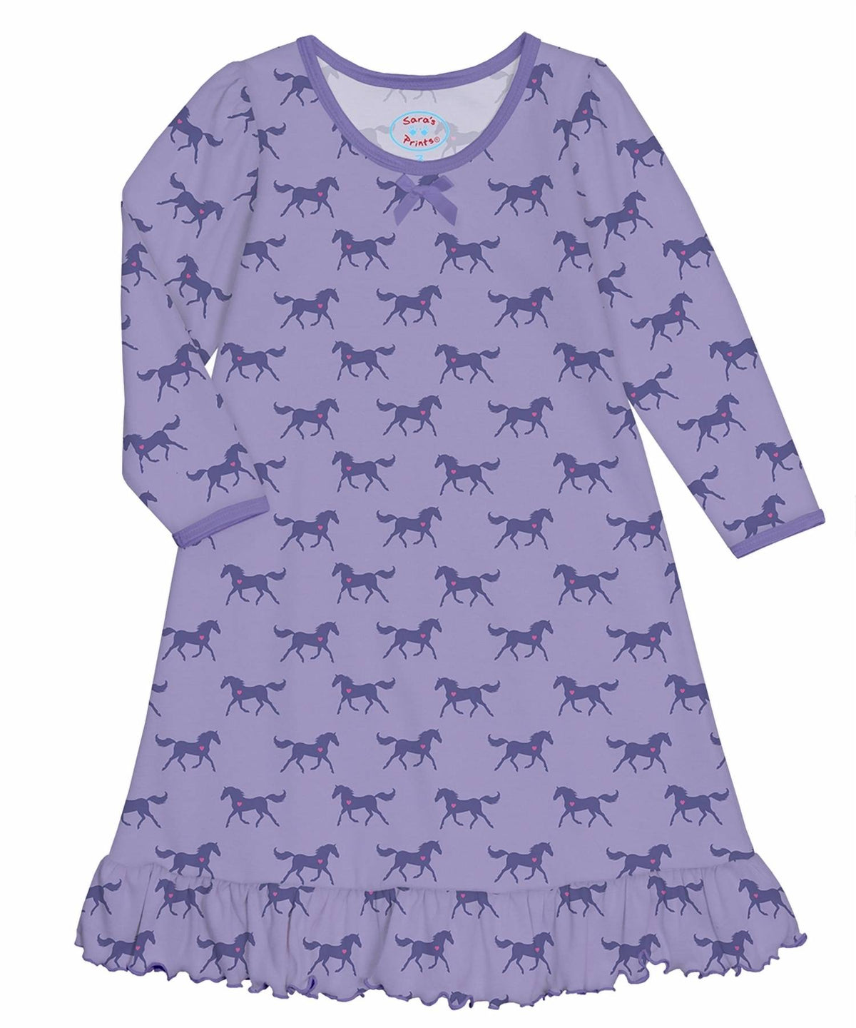 Girl's Everyday Whirl-and-twirl Long-sleeve Horse Heart Nightgown