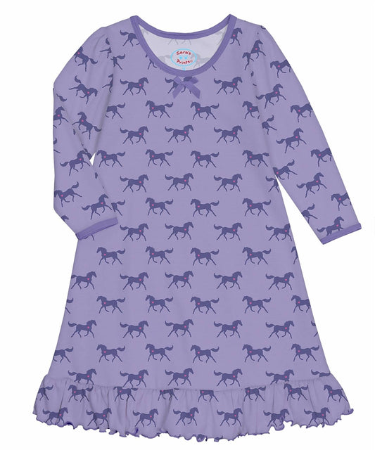 Girl's Everyday Whirl-and-twirl Long-sleeve Horse Heart Nightgown