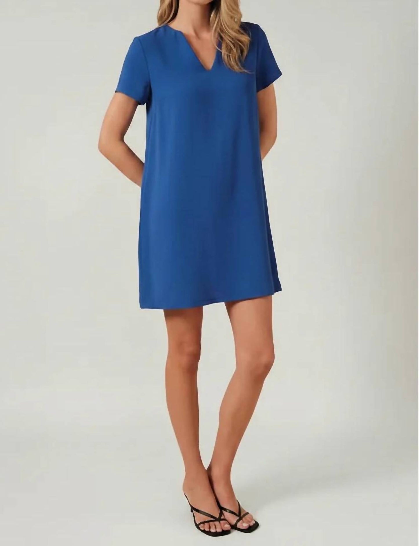 Dani V-notch Short Sleeve Shift Mini Dress