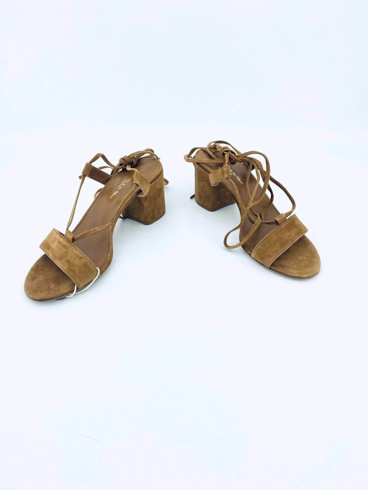 Visconti & du Réau - Women's Suede leather Ankle Wrap Block Heel Sandals - Rack Hunt -