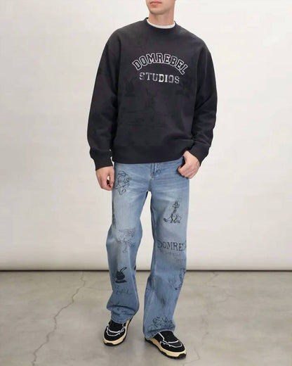 Semester Embroidery Pullover Cotton Sweatshirt
