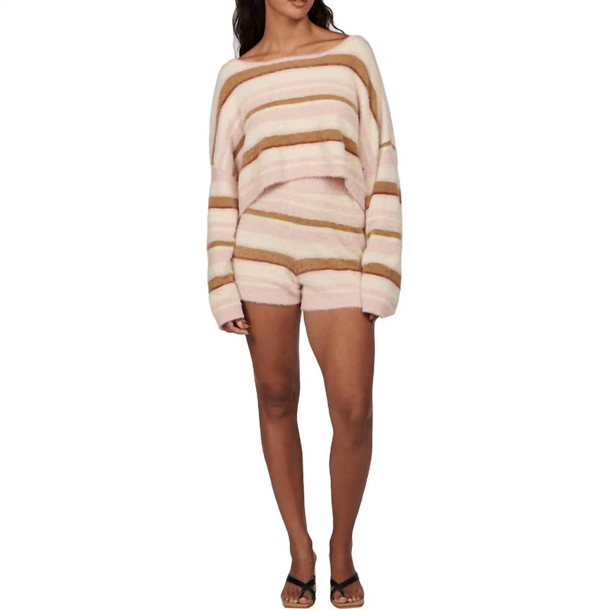 Tellow Striped Fuzzy Knit Crop Top
