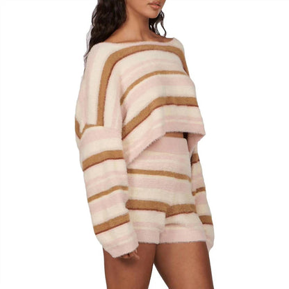 Tellow Striped Fuzzy Knit Crop Top