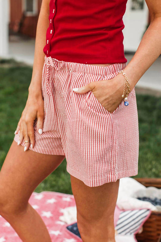 Striped Coastal Drawstring Shorts