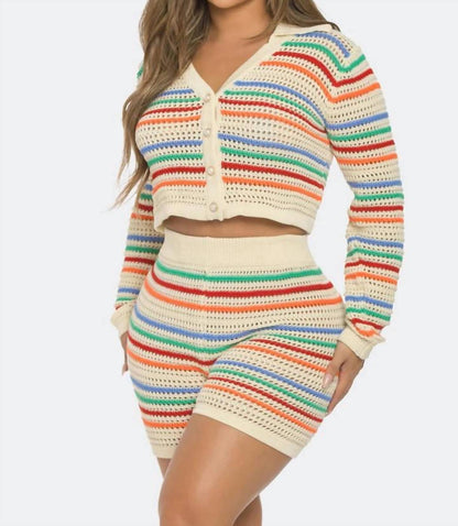 Long Sleeve Collar Stripe Knit Set