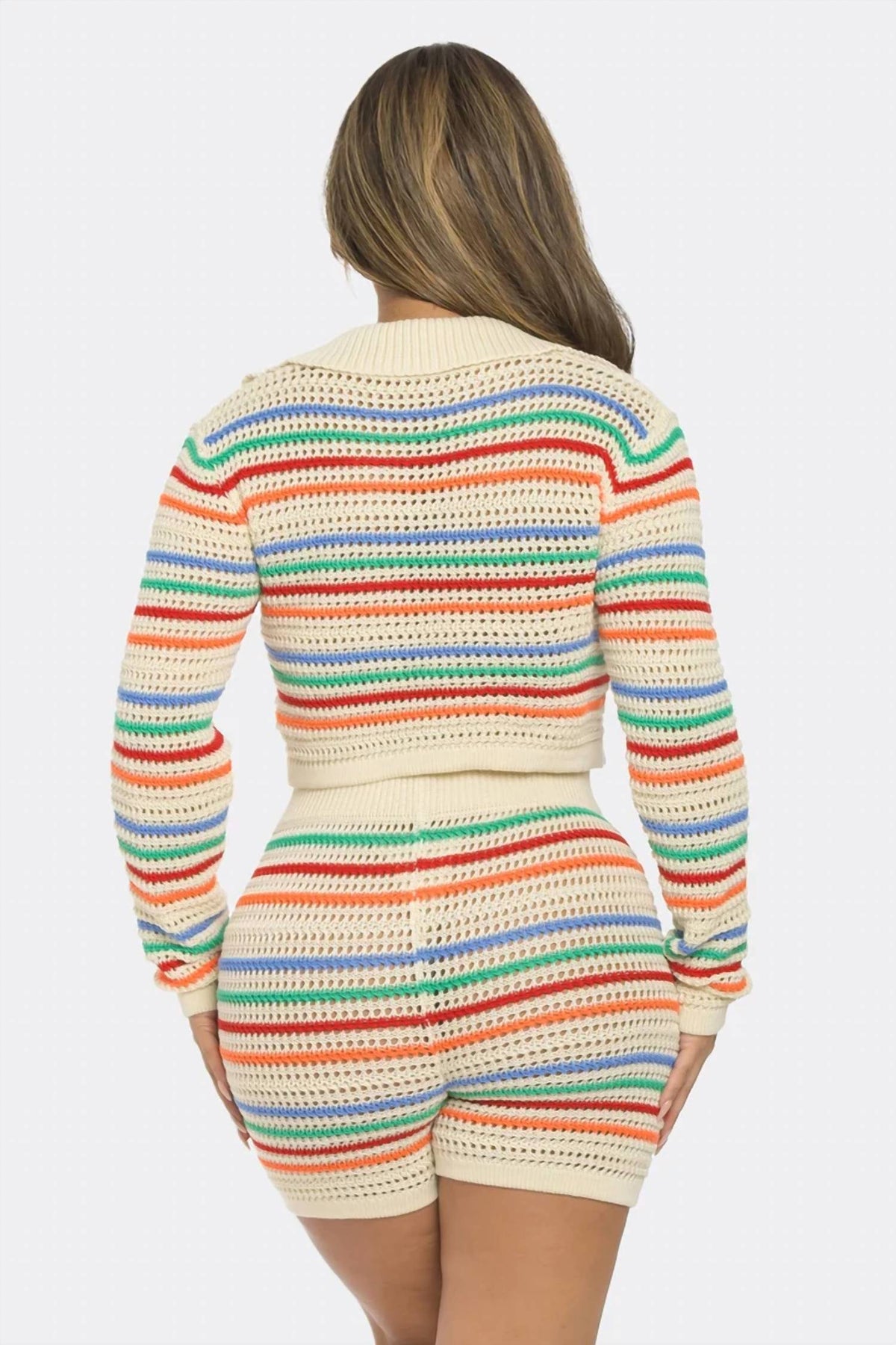 Long Sleeve Collar Stripe Knit Set