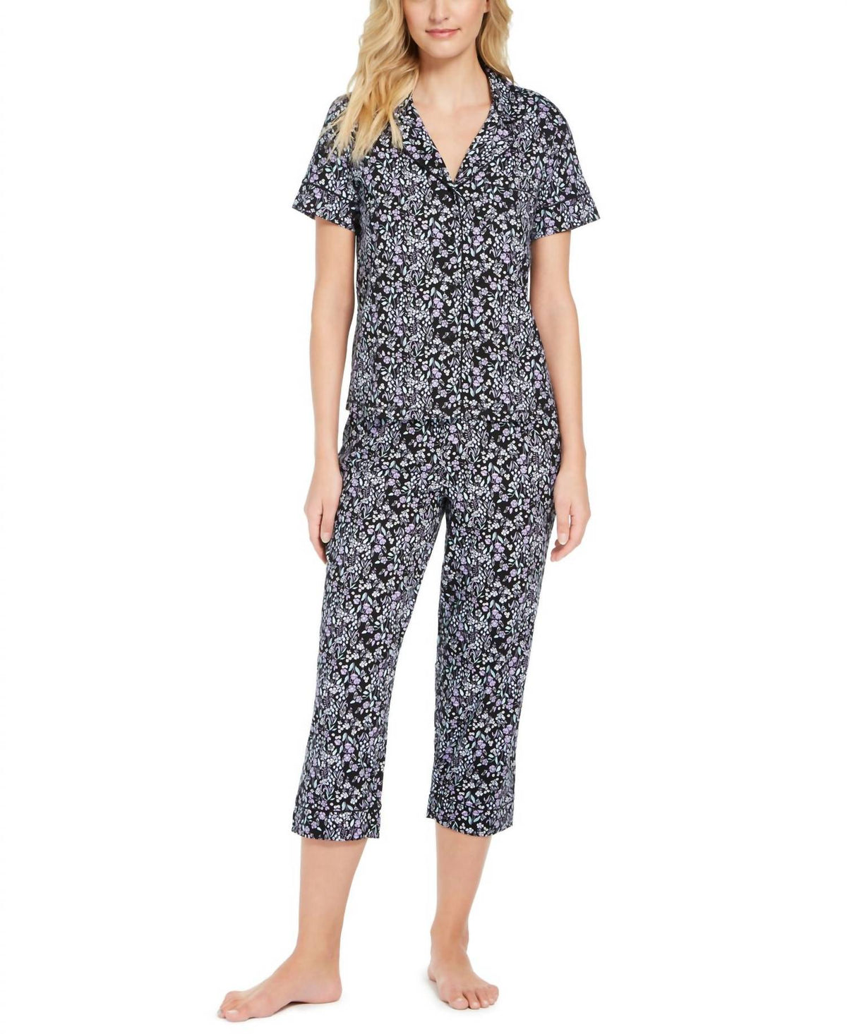 Sleepwear Printed Capri Pants Pajama Set