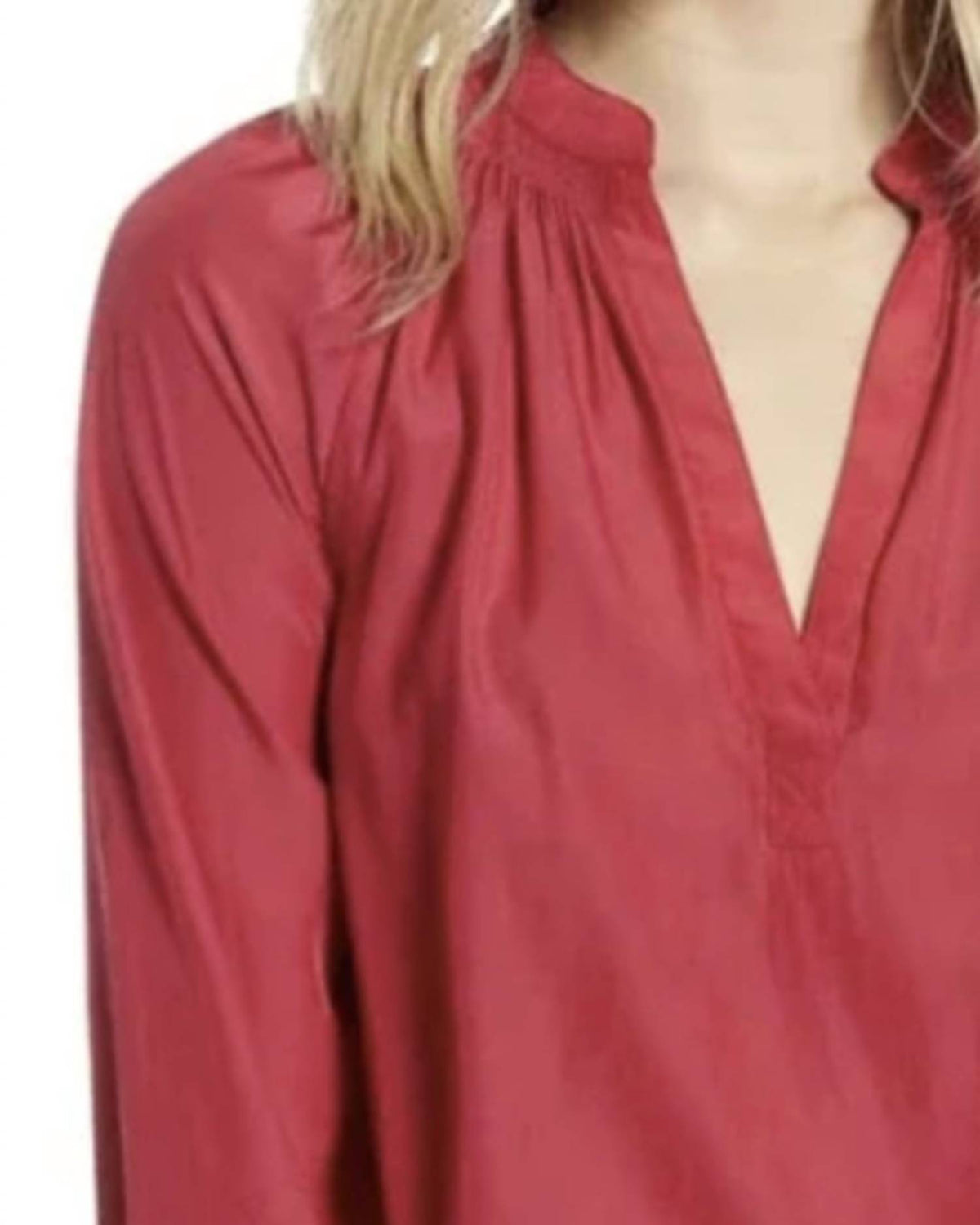 Shirred Split Neck Blouse