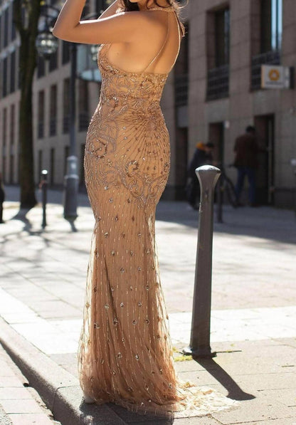 Halter Embellished Prom Maxi Dress