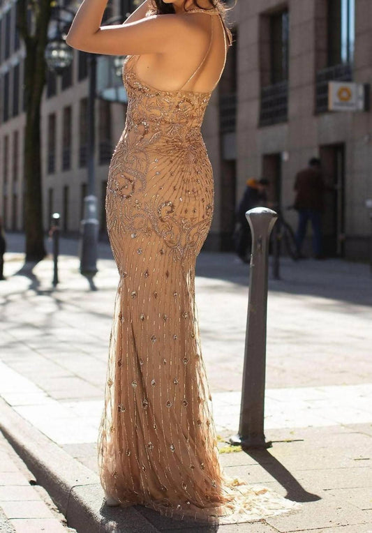 Halter Embellished Prom Maxi Dress