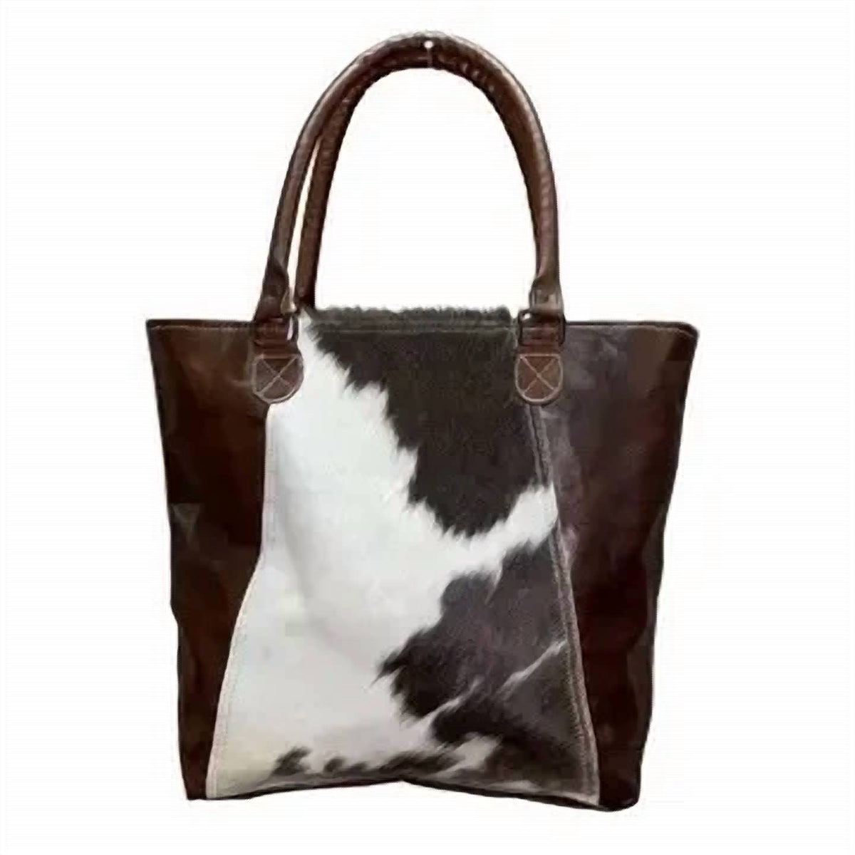 Women's Leather Sides Canvas Hide Tote Bag