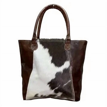 Women's Leather Sides Canvas Hide Tote Bag