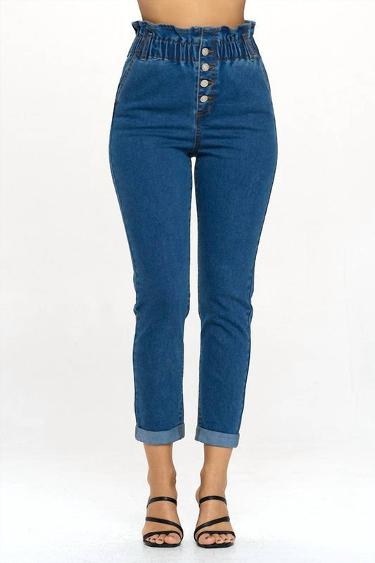 Paperbag Smocked Waist Buttonfly Jeans
