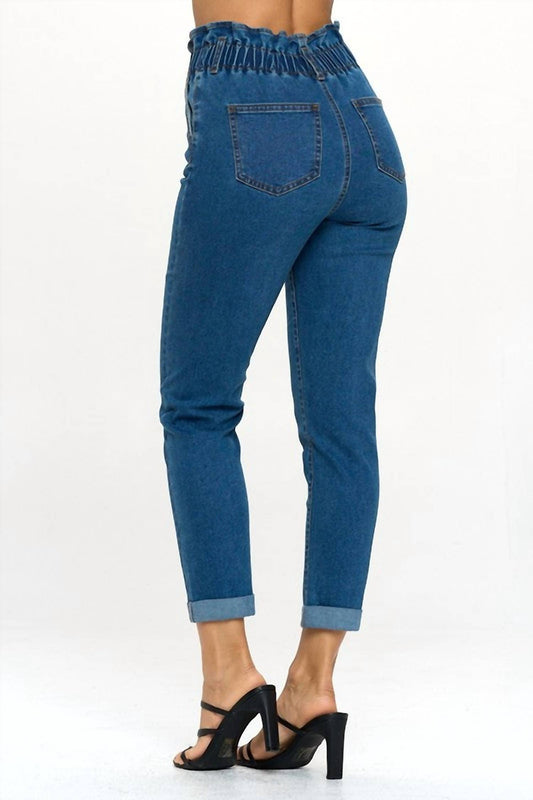 Paperbag Smocked Waist Buttonfly Jeans