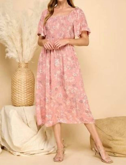 Smocking Pocket Floral Dress