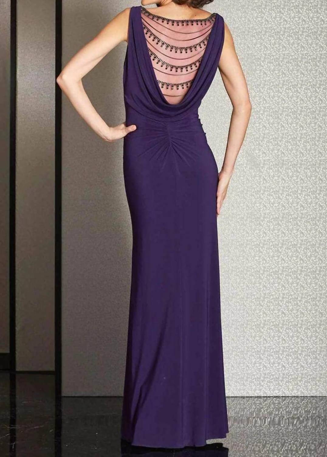 Cowl Back Sheath Prom Gown