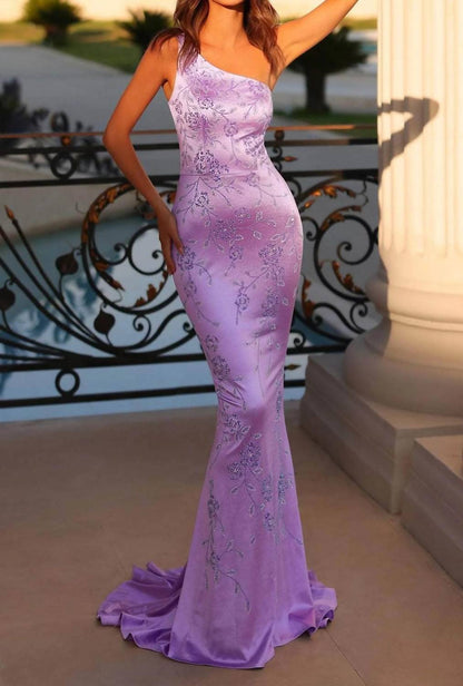 Floral Beaded Asymmetrical Prom Gown