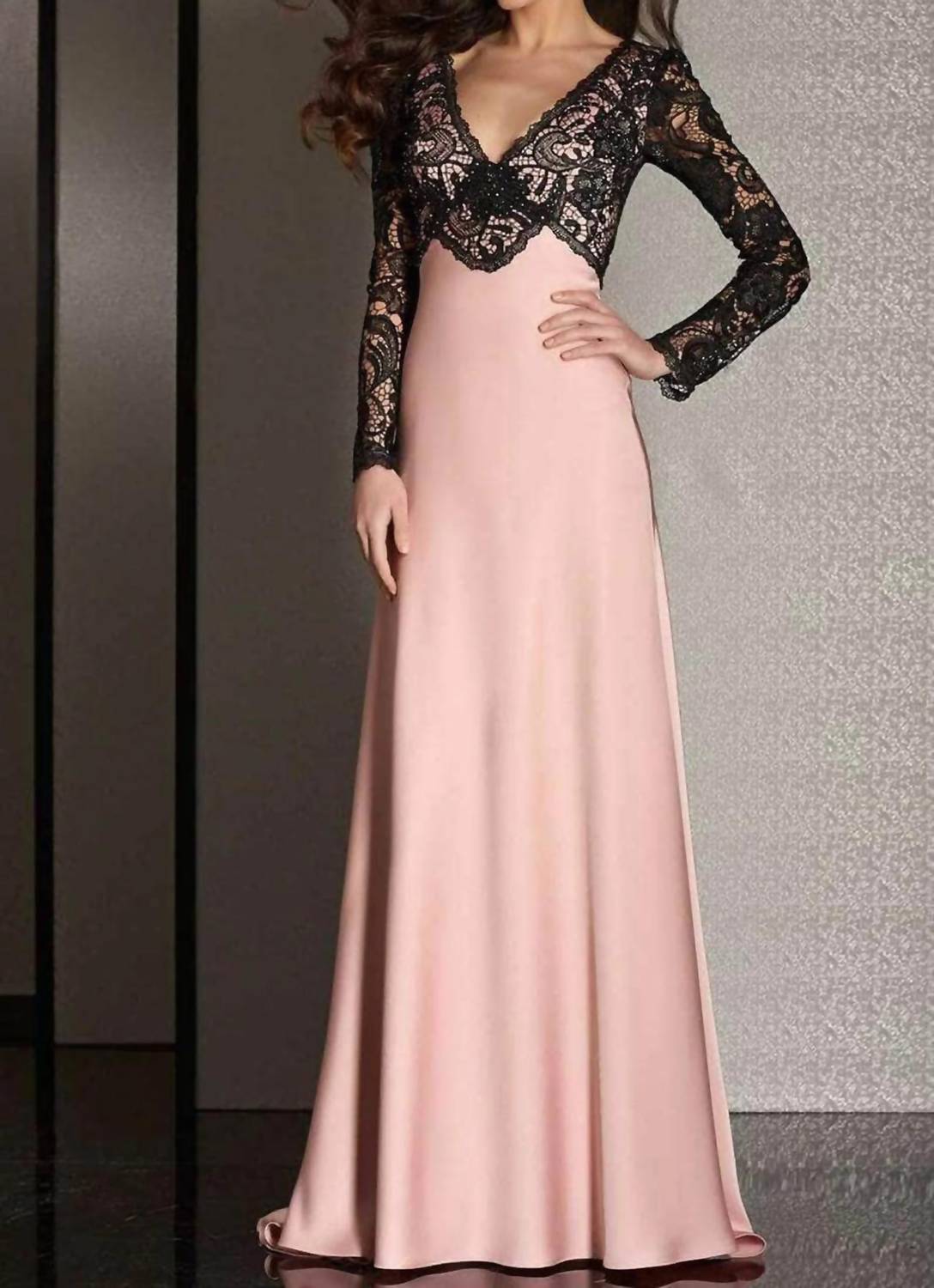 Lace V-neck Evening Gown With Sleeves