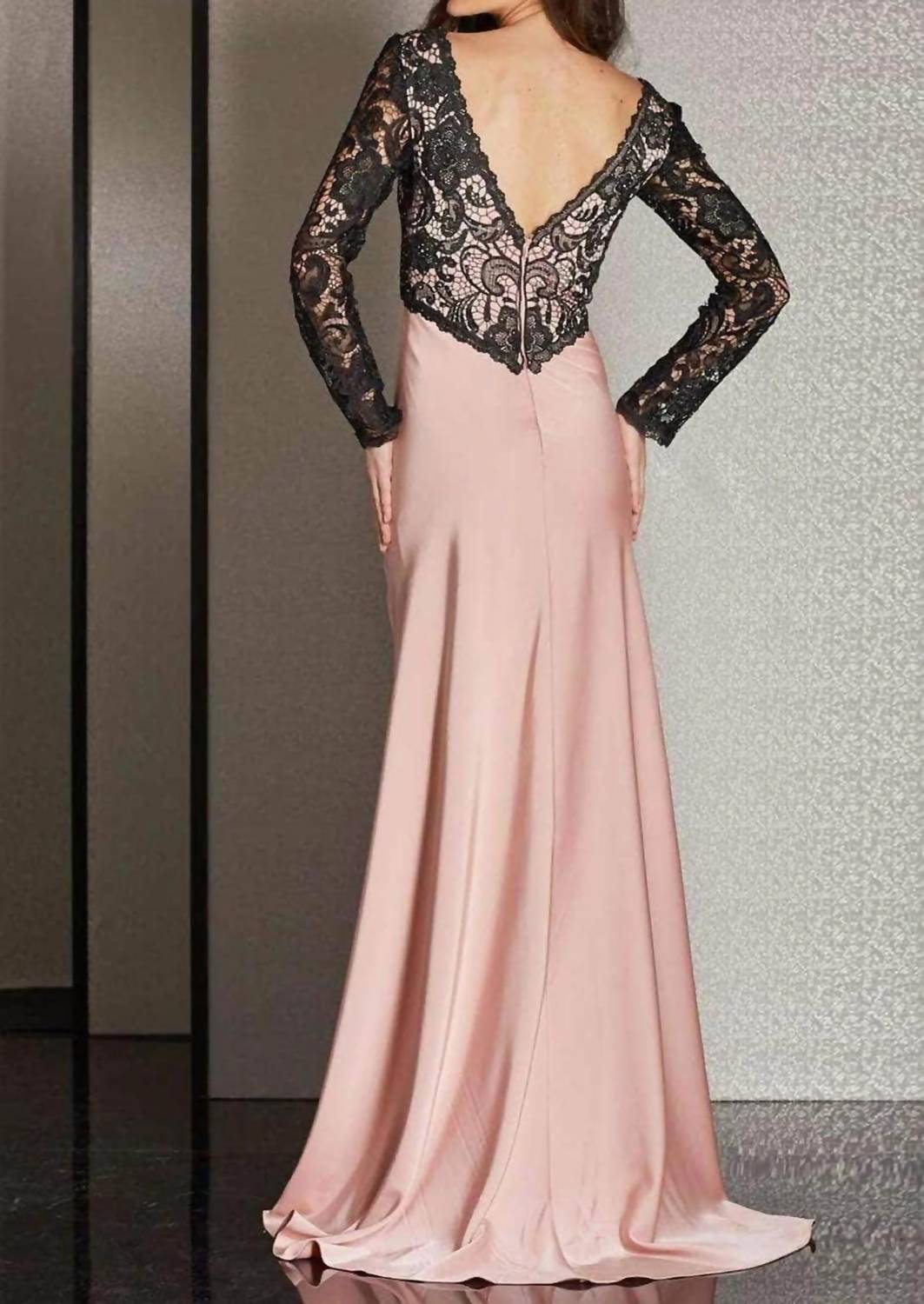 Lace V-neck Evening Gown With Sleeves