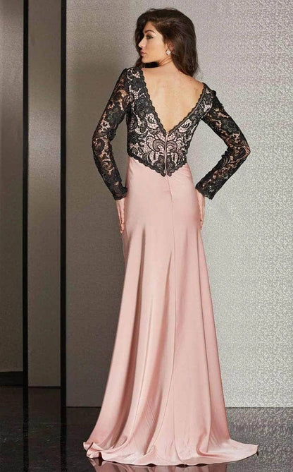 Lace V-neck Evening Gown With Sleeves