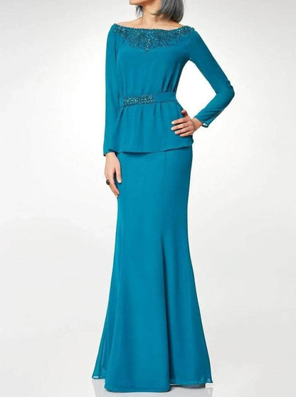 Long Sleeve Chiffon Formal Dress