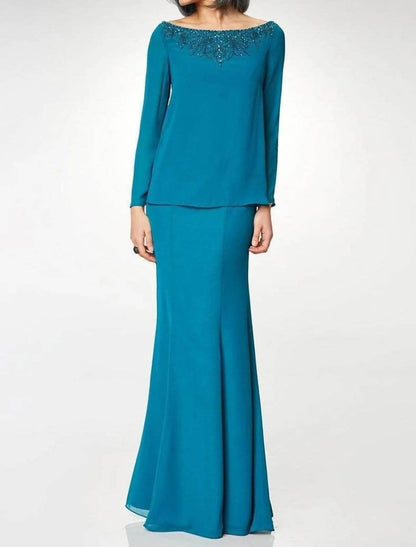 Long Sleeve Chiffon Formal Dress