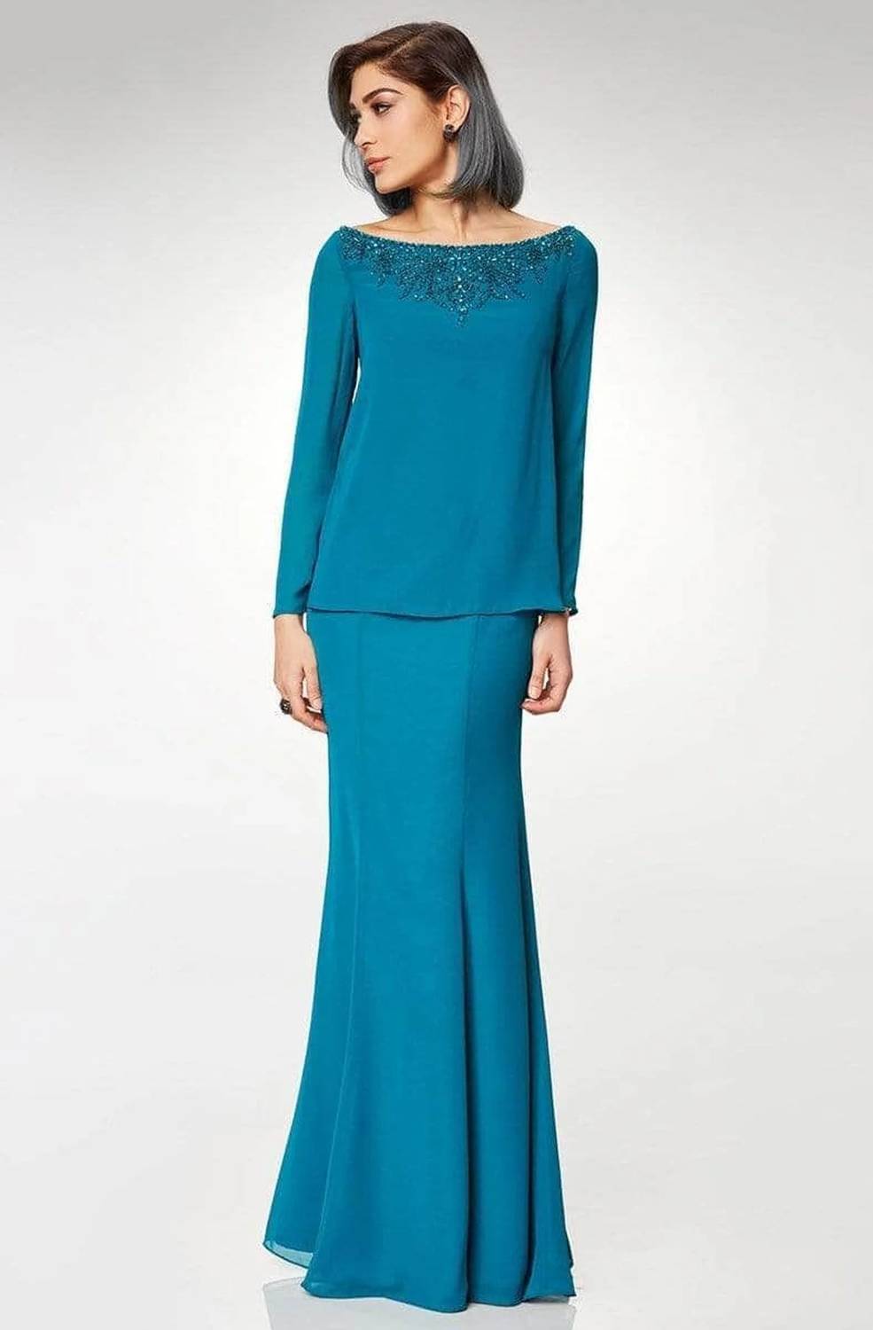Long Sleeve Chiffon Formal Dress