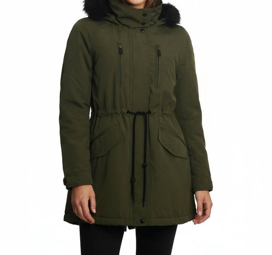 Soft Shell Hooded Coat With Faux Fur Trim