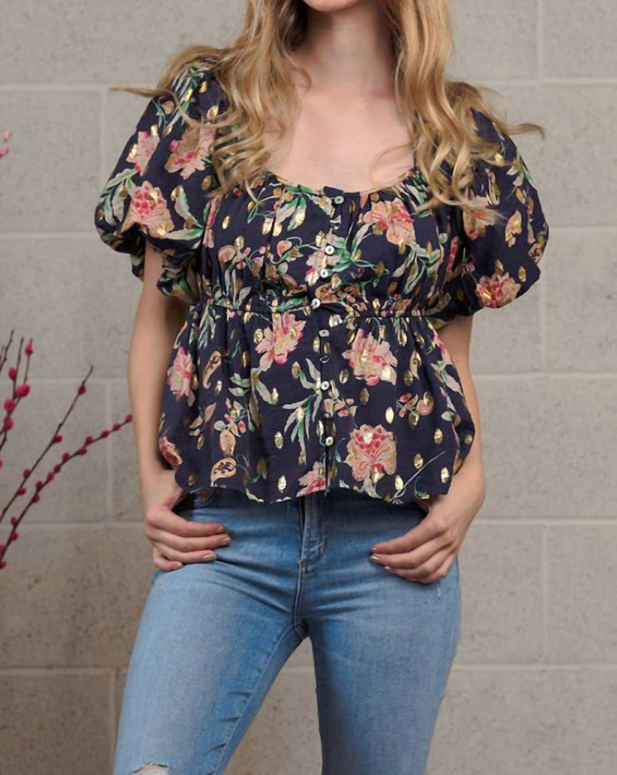 Floral Puffed Button-down