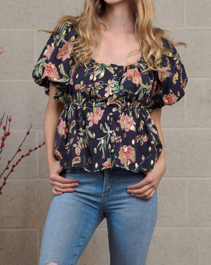 Floral Puffed Button-down
